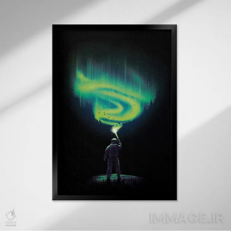 تابلو دکوراتیو درخشان سازی شفق قطبی اثر نایس بلید - نمای قابدار مشکی