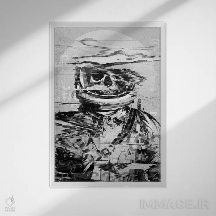 تابلو انتزاعی جمجمه نجومی اثر نایس بلید - نمای قابدار سفید