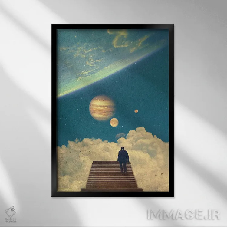 تابلو دکوراتیو پلکانی به سوی بهشت اثر نایس بلید - نمای قابدار مشکی
