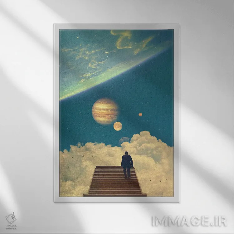 تابلو دکوراتیو پلکانی به سوی بهشت اثر نایس بلید - نمای قابدار سفید