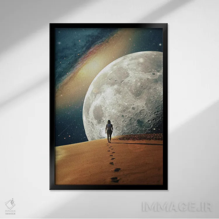 تابلو دکوراتیو تنها با ماه ۲ اثر نایس بلید - نمای قابدار مشکی