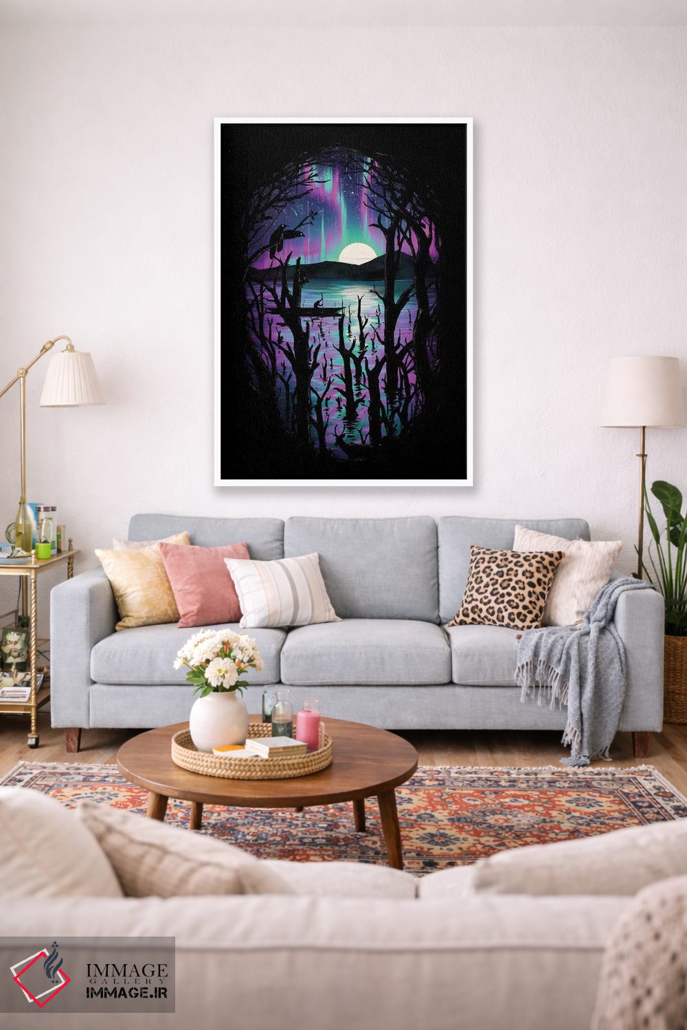 تابلو دکوراتیو شب با شفق قطبی اثر نایس بلید - D1W