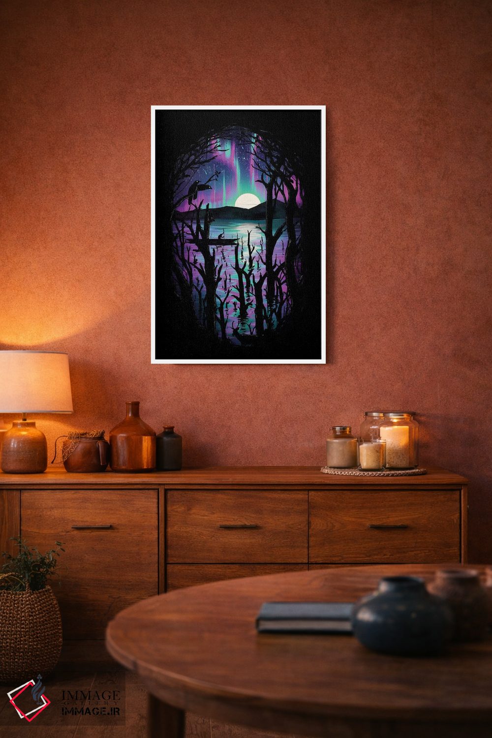 تابلو دکوراتیو شب با شفق قطبی اثر نایس بلید - D4W