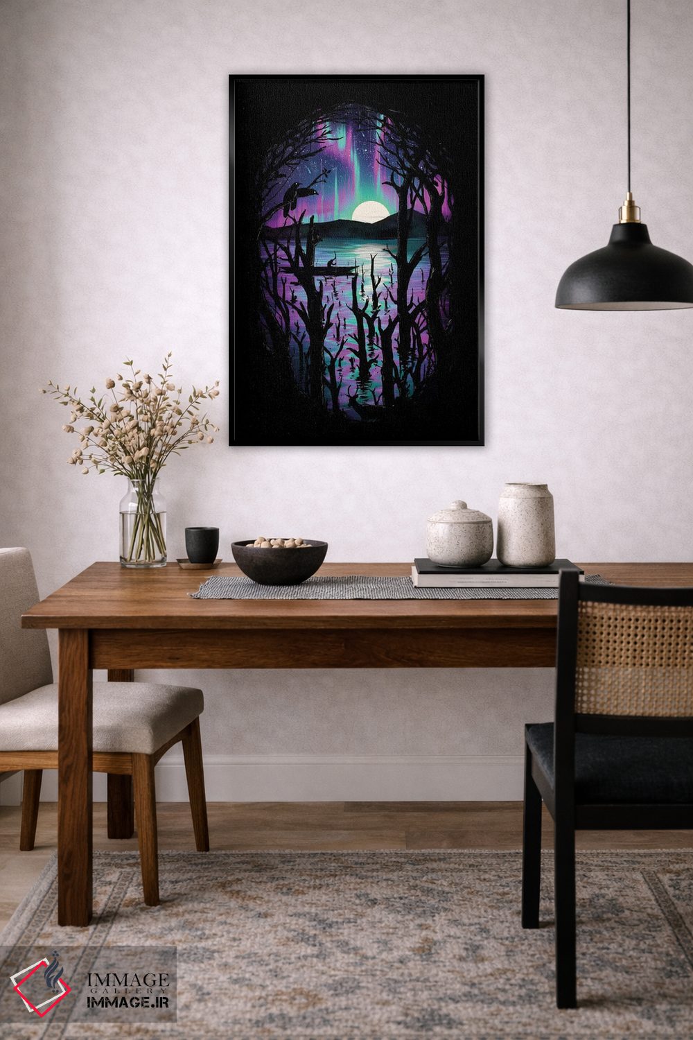 تابلو دکوراتیو شب با شفق قطبی اثر نایس بلید - D6B