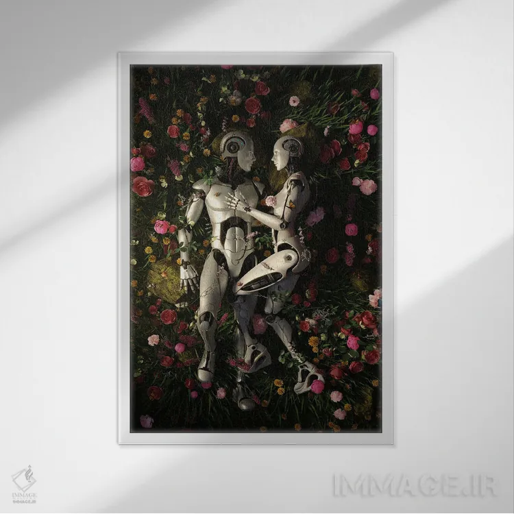 تابلو دکوراتیو لذت های باغ ۳ اثر نایس بلید - نمای قابدار سفید