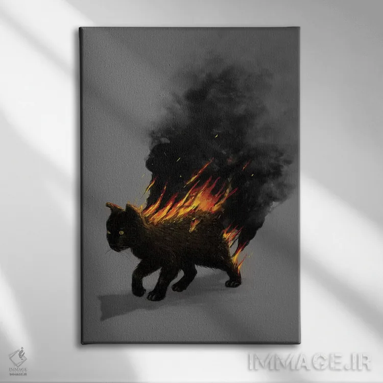 تابلو دکوراتیو گربه در آتش اثر نایس بلید - نمای روبهرو روی دیوار