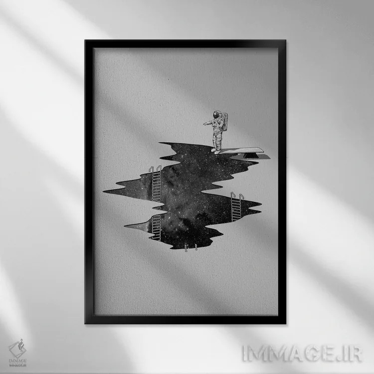تابلو دکوراتیو شیرجه به فضا اثر نایس بلید - نمای قابدار مشکی