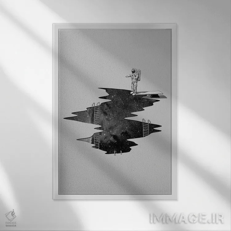 تابلو دکوراتیو شیرجه به فضا اثر نایس بلید - نمای قابدار سفید
