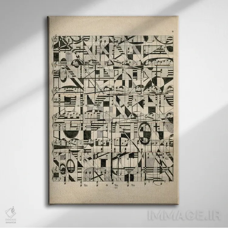 تابلو انتزاعی یادداشت های گرافیکی اثر نیکی گالا پون - نمای روبهرو روی دیوار