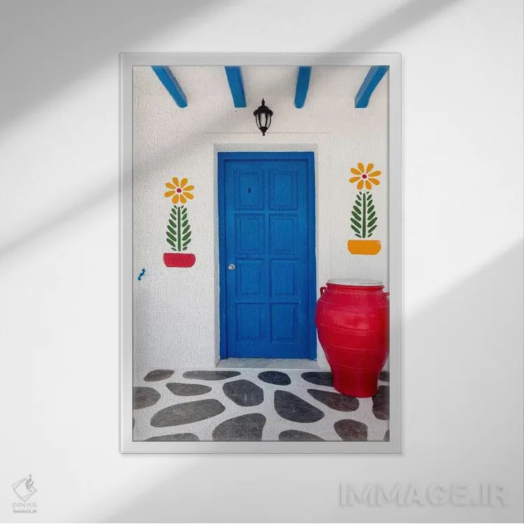 تابلو دکوراتیو Mykonos, Greece II,خانه ی سرگرم کننده، میکونوس، یونان اثر جیم نیلسن - نمای قابدار سفید