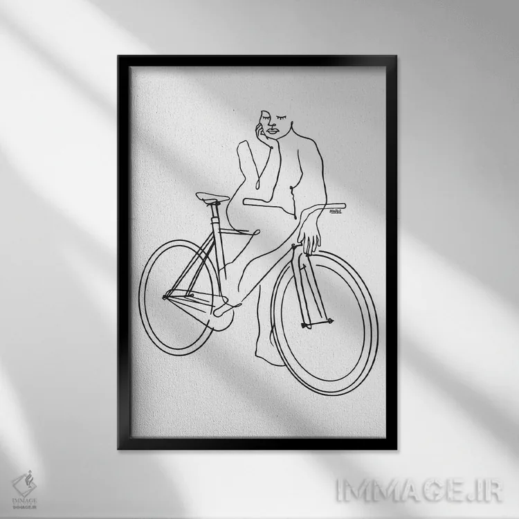 تابلو مینیمال خطوط دوچرخه فیکسی اثر نینهول - نمای قابدار مشکی