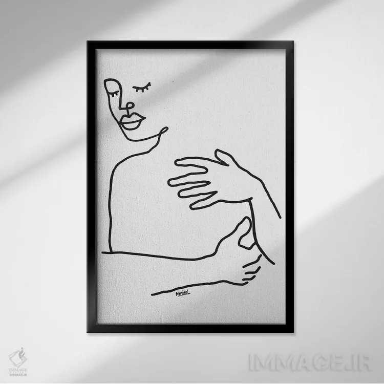 تابلو مینیمال در آغوش اثر نینهول - نمای قابدار مشکی