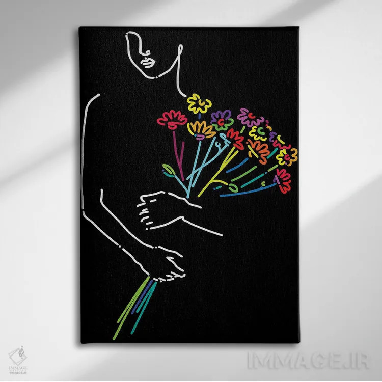 تابلو مینیمال یک دسته گل اثر نینهول - نمای روبهرو روی دیوار
