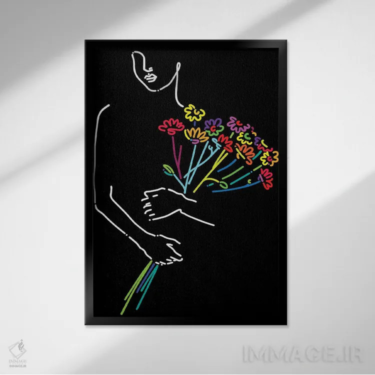 تابلو مینیمال یک دسته گل اثر نینهول - نمای قابدار مشکی
