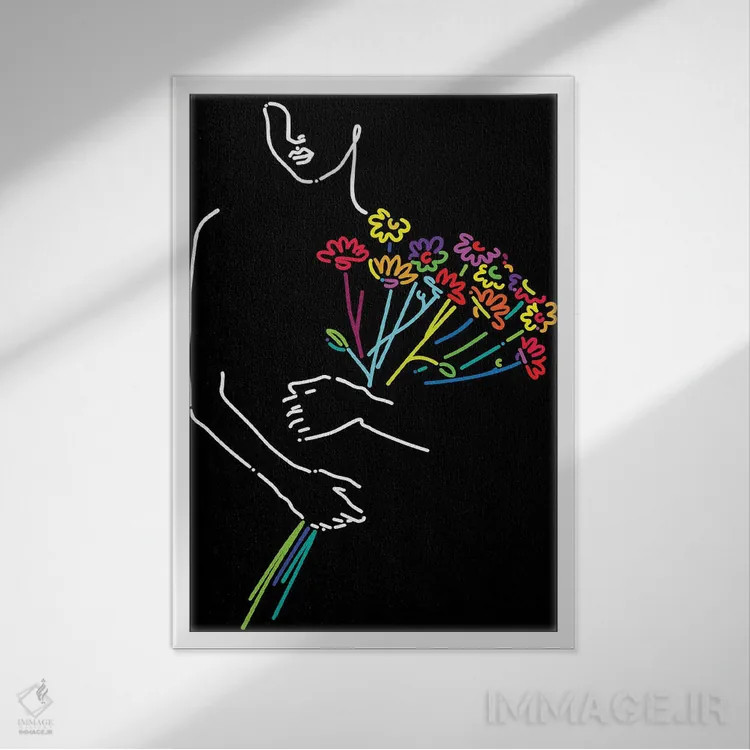 تابلو مینیمال یک دسته گل اثر نینهول - نمای قابدار سفید