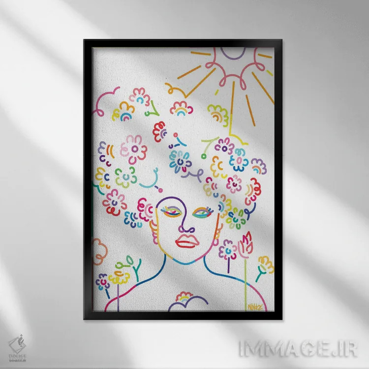 تابلو مینیمال گل ها زیر آفتاب اثر نینهول - نمای قابدار مشکی
