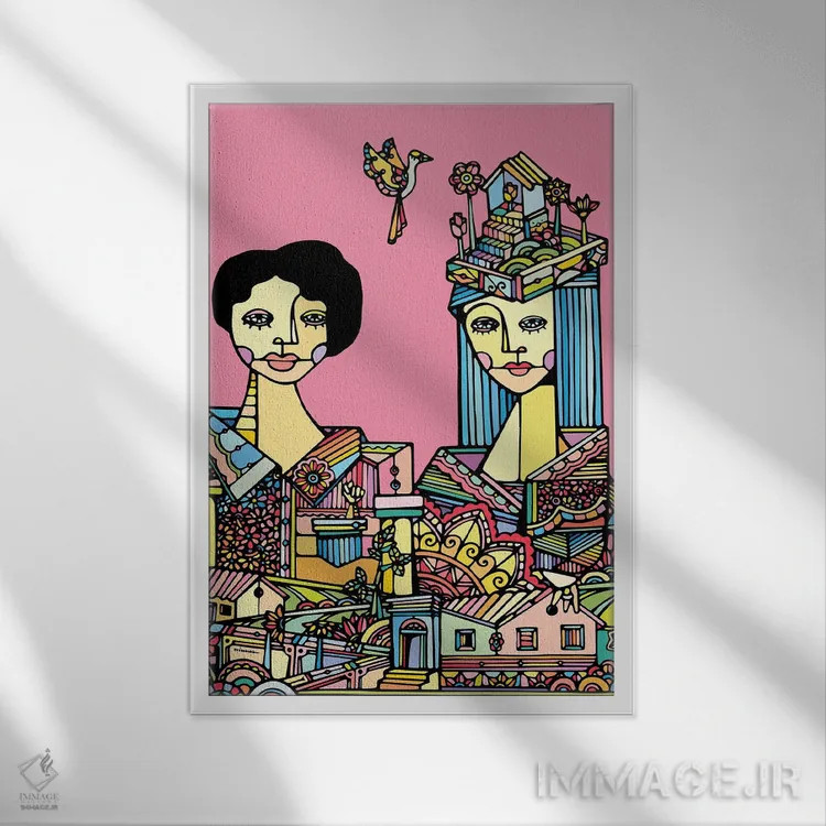 تابلو مینیمال پرتره یک زوج اثر نینهول - نمای قابدار سفید