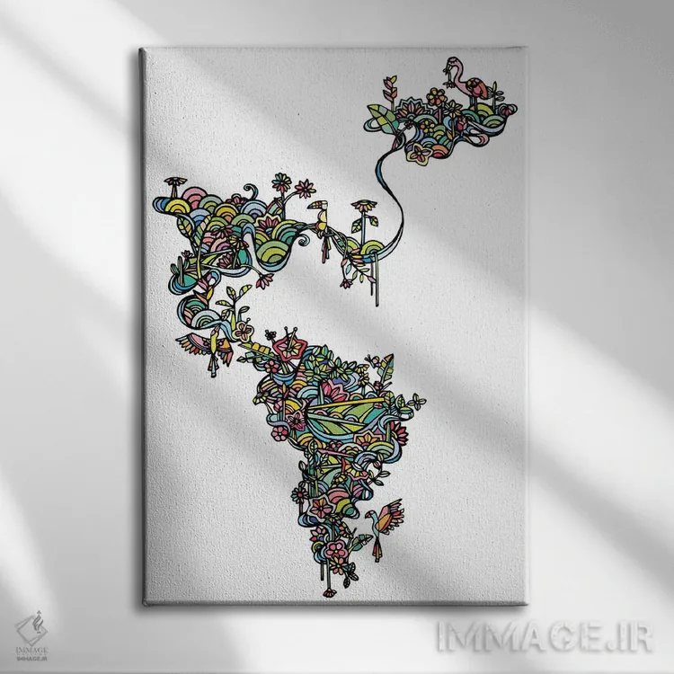 تابلو مینیمال سفید استوایی اثر نینهول - نمای روبهرو روی دیوار