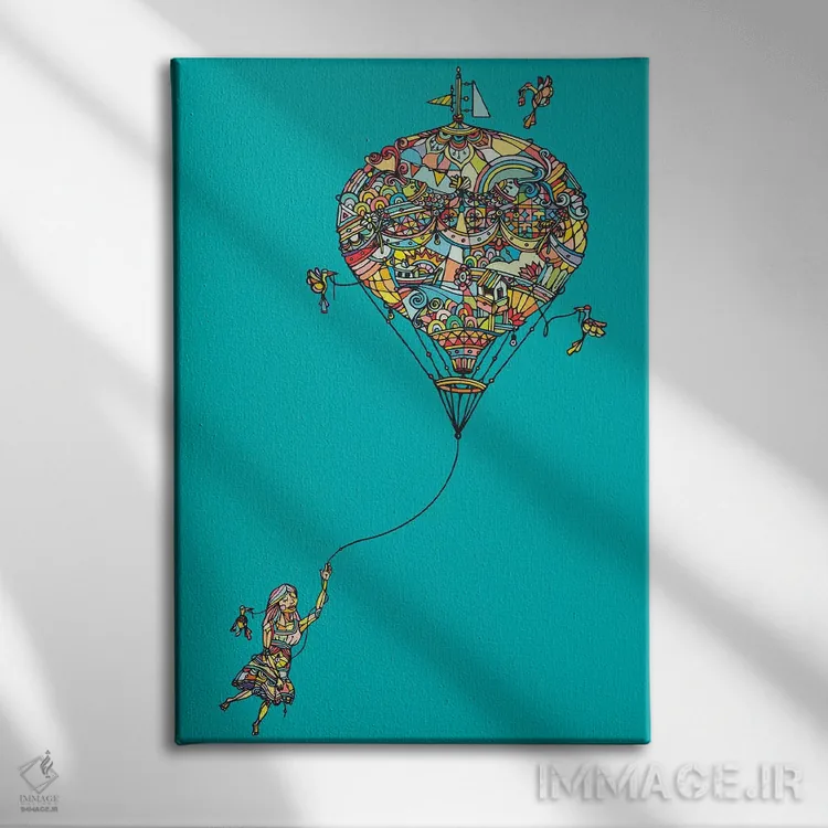 تابلو مینیمال دختر بادکنکی اثر نینهول - نمای روبهرو روی دیوار