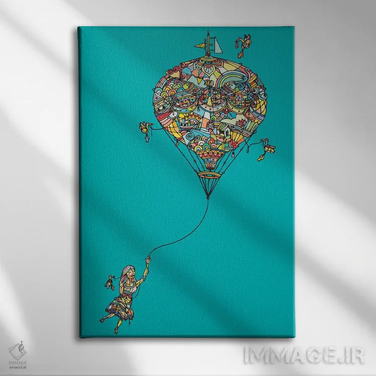 تابلو مینیمال دختر بادکنکی اثر نینهول - نمای روبهرو روی دیوار