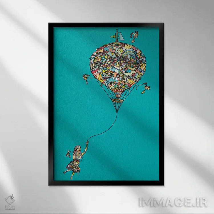 تابلو مینیمال دختر بادکنکی اثر نینهول - نمای قابدار مشکی