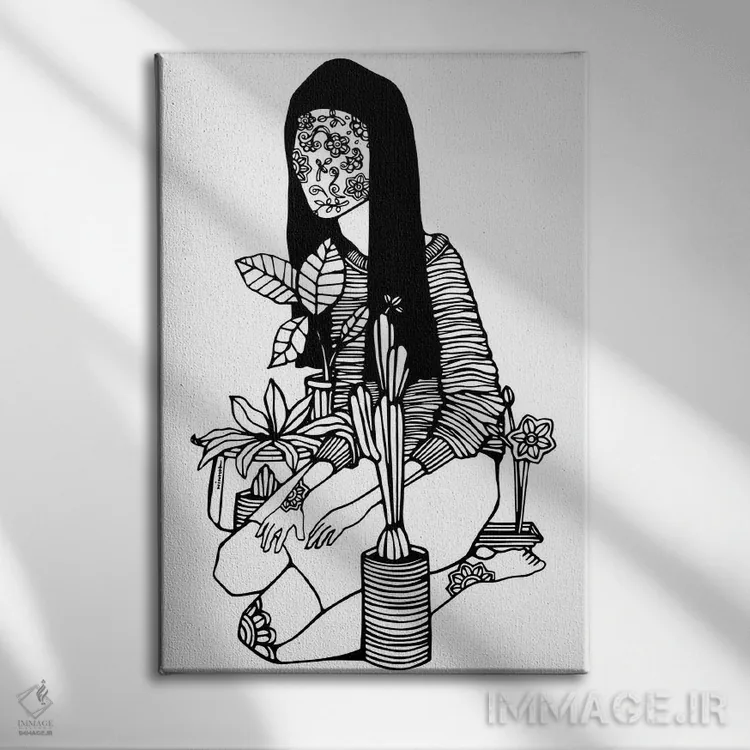 تابلو مینیمال بی خبر از شکوفایی اثر نینهول - نمای روبهرو روی دیوار