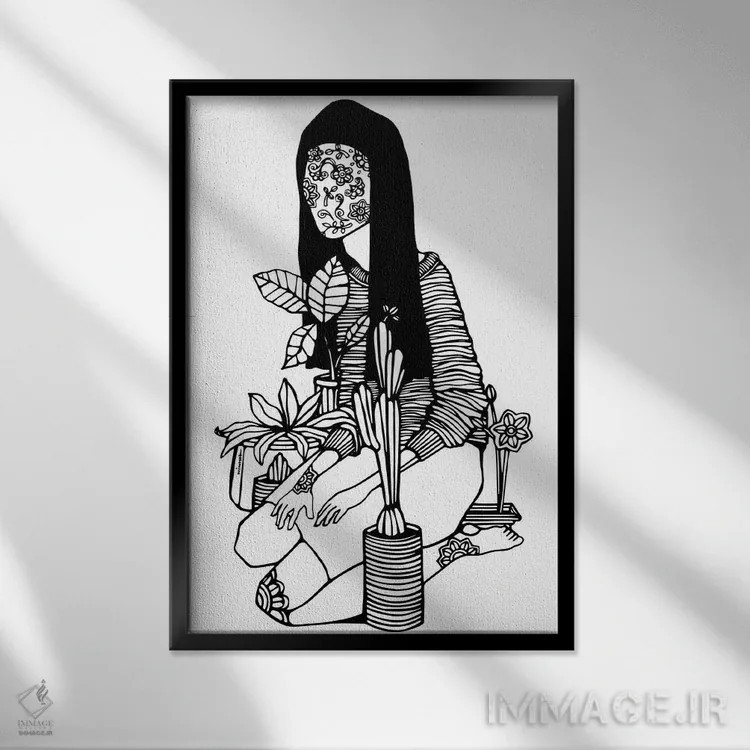 تابلو مینیمال بی خبر از شکوفایی اثر نینهول - نمای قابدار مشکی