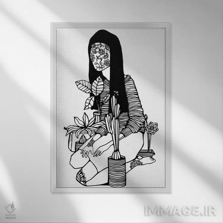 تابلو مینیمال بی خبر از شکوفایی اثر نینهول - نمای قابدار سفید