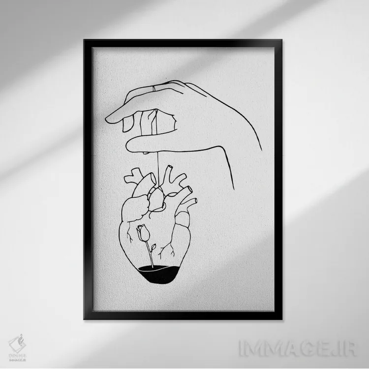 تابلو مینیمال چگونه می توان قلبی شکسته را ترمیم کرد اثر نینهول - نمای قابدار مشکی