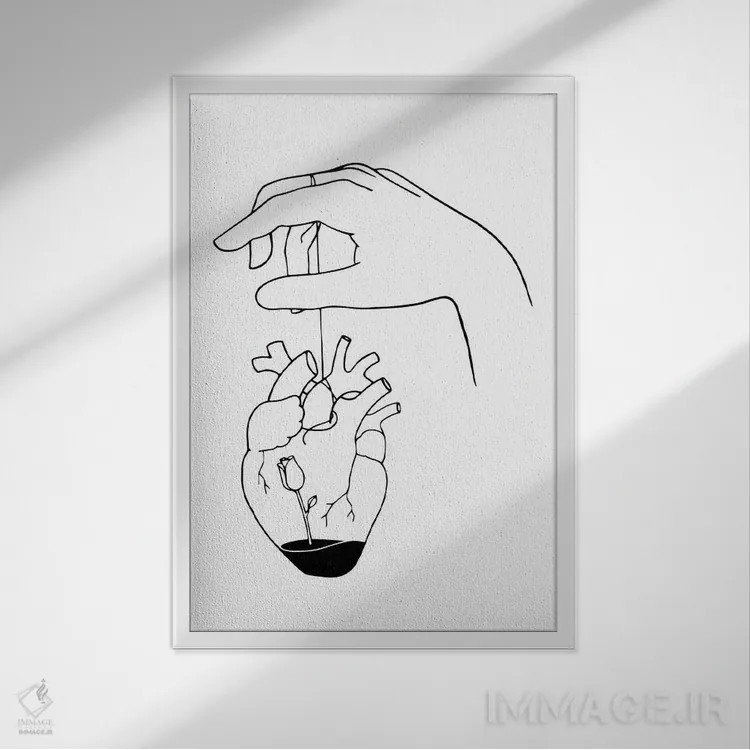 تابلو مینیمال چگونه می توان قلبی شکسته را ترمیم کرد اثر نینهول - نمای قابدار سفید