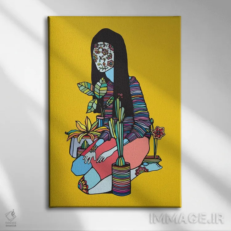 تابلو مینیمال آبی شکوفا اثر نینهول - نمای روبهرو روی دیوار