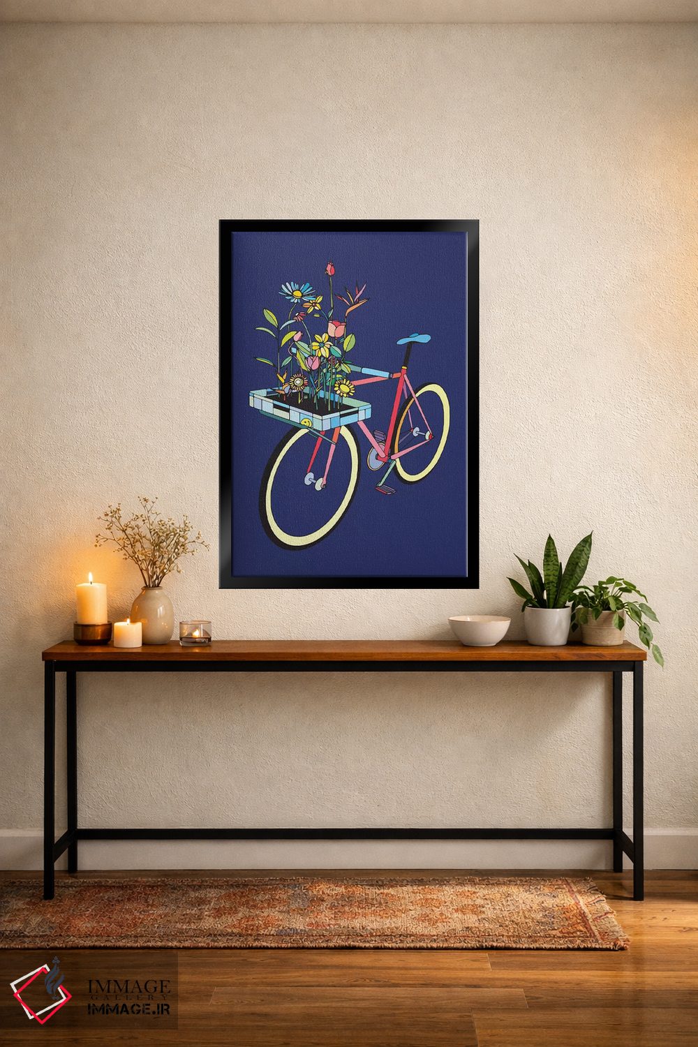 تابلو مینیمال دوچرخه و گل ها اثر نینهول - D5B