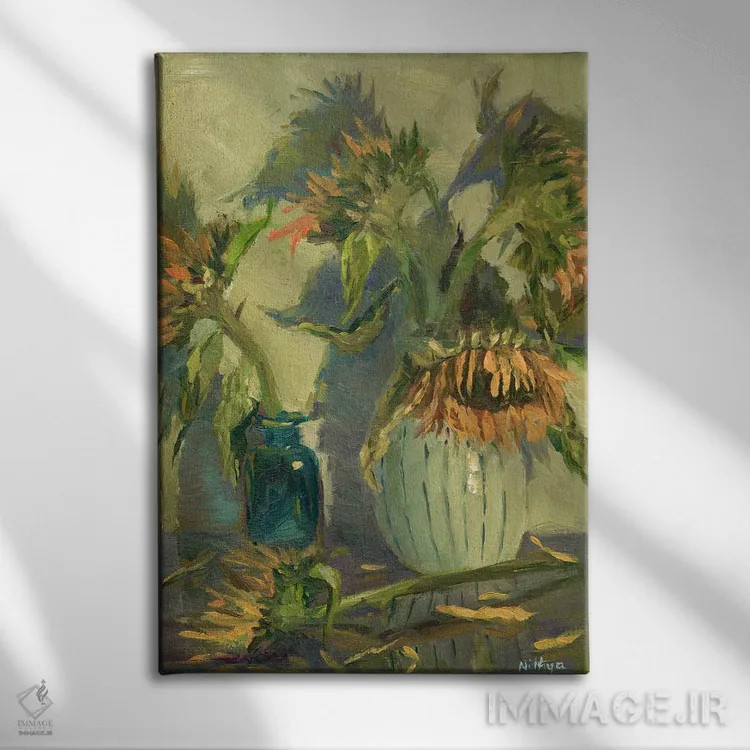 تابلو دکوراتیو پاشیدن رنگ زرد اثر نیتیا سوامیناتان - نمای روبهرو روی دیوار