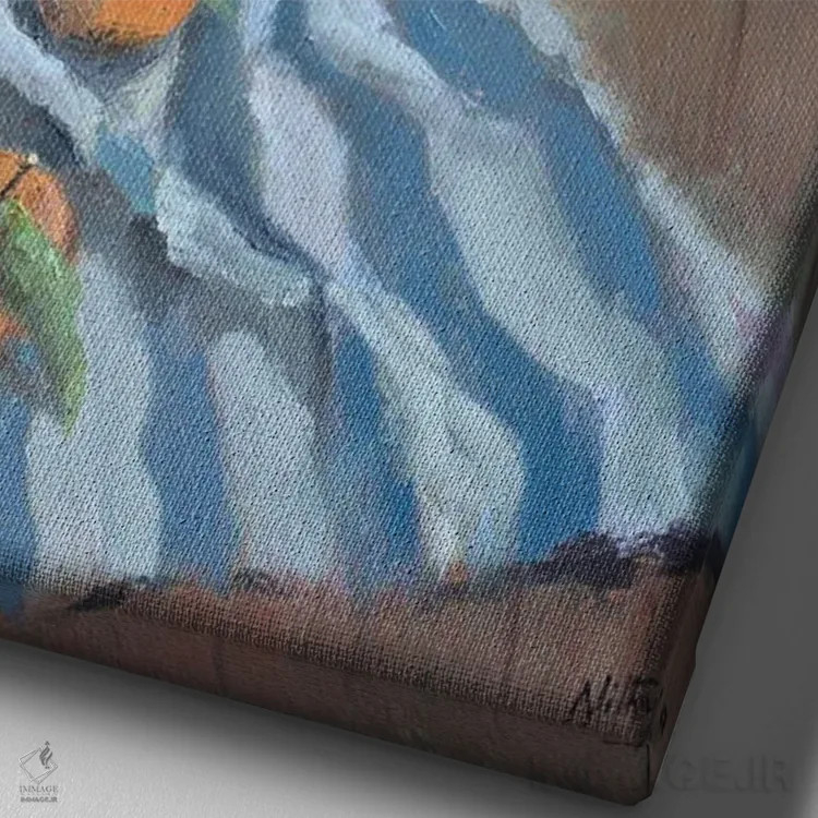 تابلو دکوراتیو پرتقال ها و پارچه اثر نیتیا سوامیناتان - نمای نزدیک بافت بوم