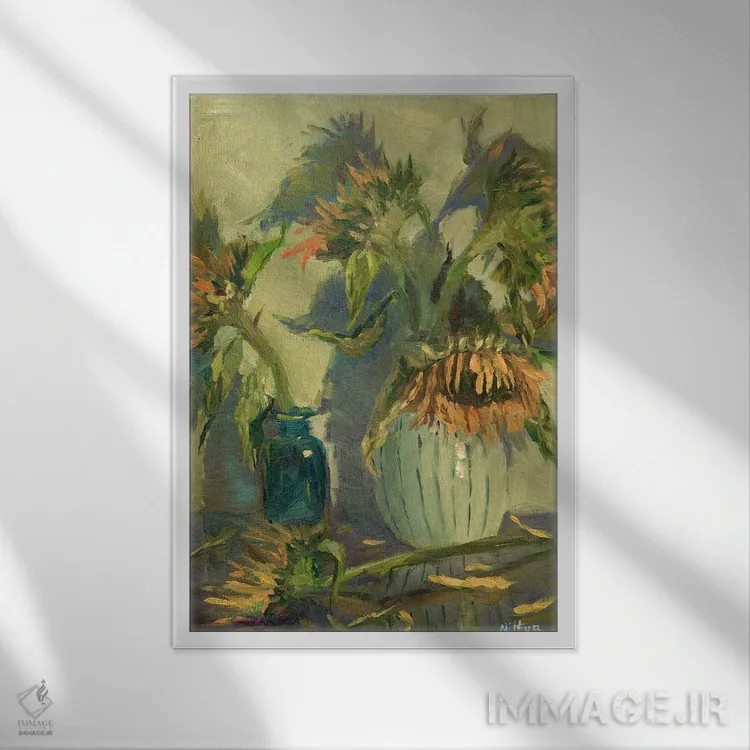 تابلو دکوراتیو پاشیدن رنگ زرد اثر نیتیا سوامیناتان - نمای قابدار سفید