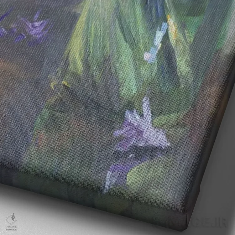 تابلو دکوراتیو لاله ها و سنبل ها اثر نیتیا سوامیناتان - نمای نزدیک بافت بوم