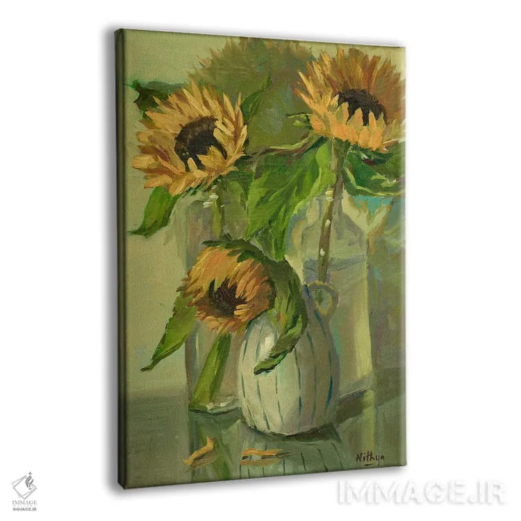 تابلو دکوراتیو سه آفتابگردان اثر نیتیا سوامیناتان - نمای پرسپکتیو محصول