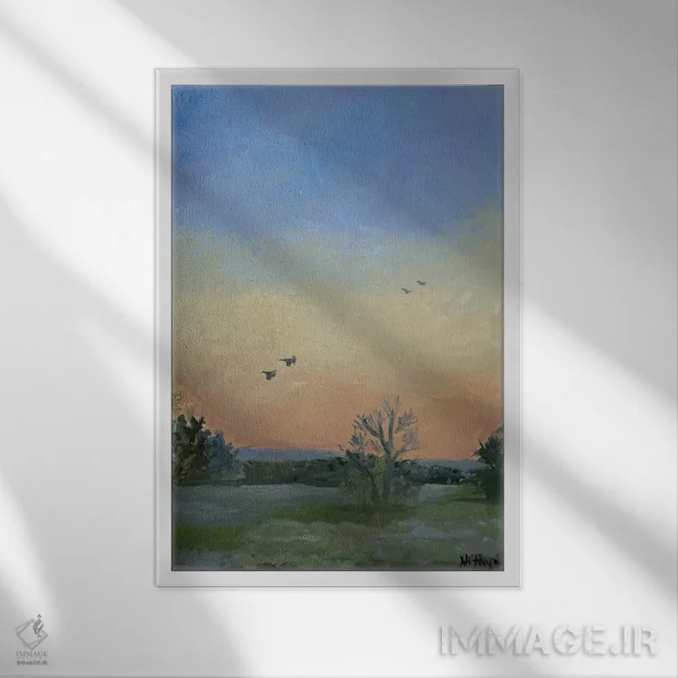 تابلو دکوراتیو آرامش صبحگاهی اثر نیتیا سوامیناتان - نمای قابدار سفید