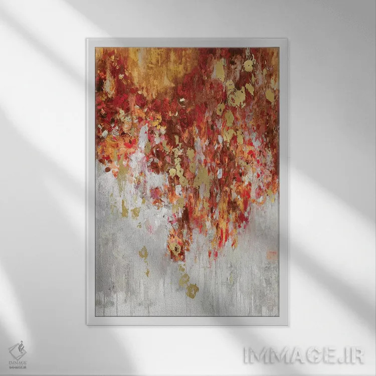 تابلو انتزاعی آبشار پاییز ۲ اثر نیکی رابینز - نمای قابدار سفید