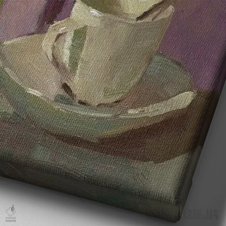 تابلو دکوراتیو یک آفتابگردان و یک فنجان اثر نیتیا سوامیناتان - نمای نزدیک بافت بوم