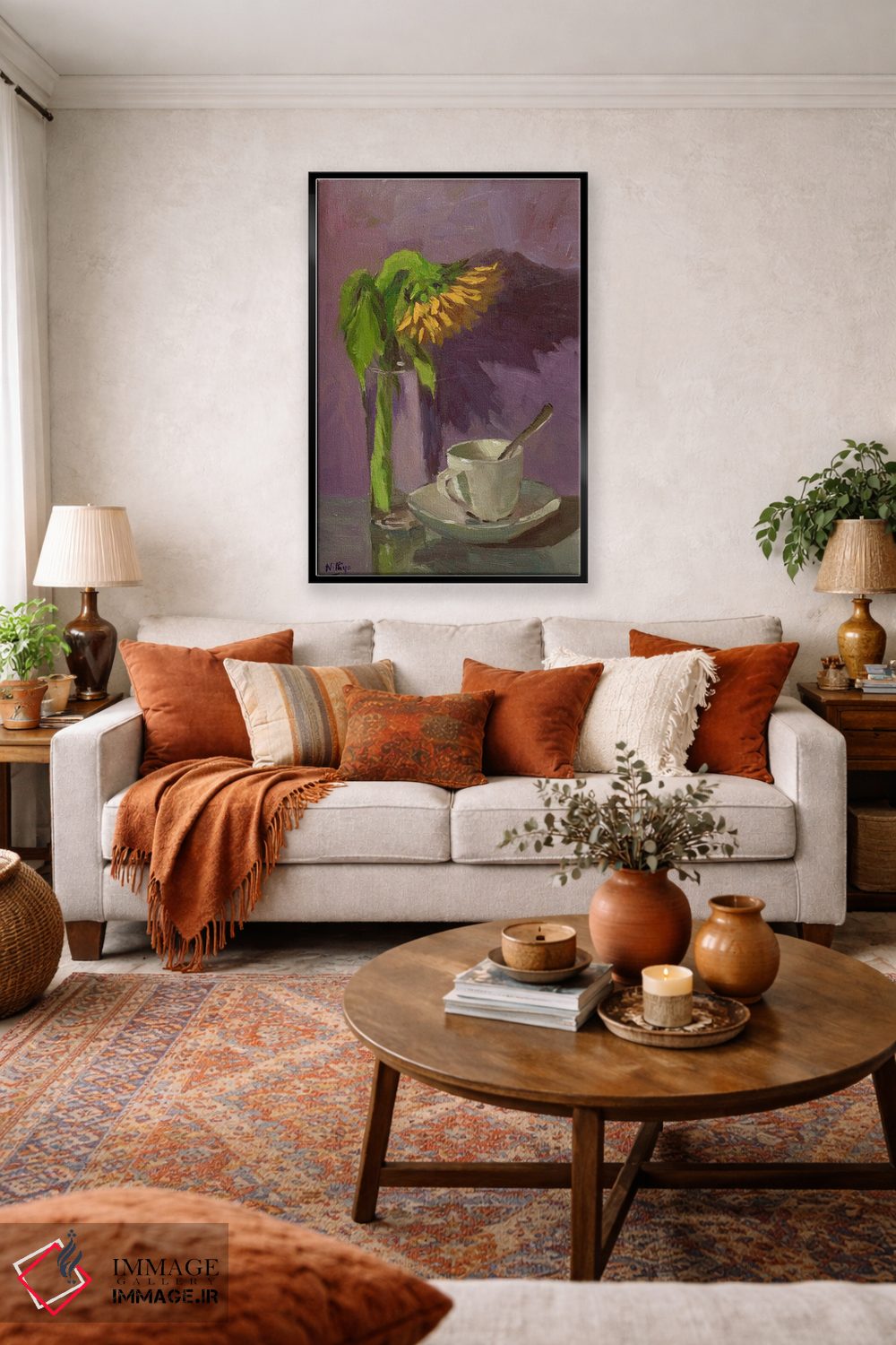 تابلو دکوراتیو یک آفتابگردان و یک فنجان اثر نیتیا سوامیناتان - D4B