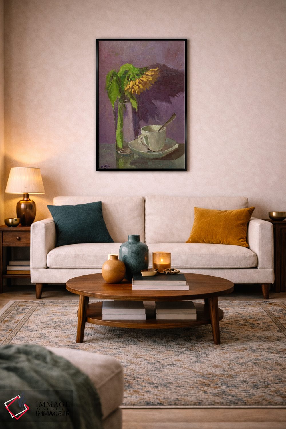 تابلو دکوراتیو یک آفتابگردان و یک فنجان اثر نیتیا سوامیناتان - D5B