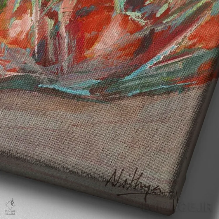 تابلو دکوراتیو پرتقال ها در کیسه اثر نیتیا سوامیناتان - نمای نزدیک بافت بوم