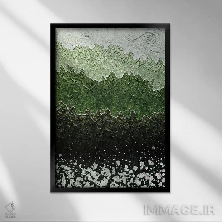 تابلو انتزاعی سبز مه آلود اثر ندا خطیب - نمای قابدار مشکی