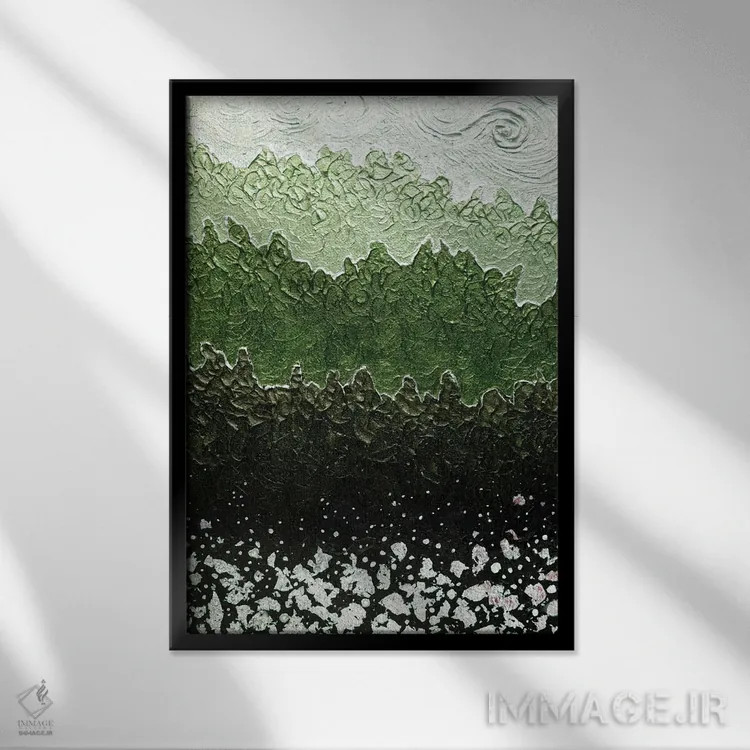 تابلو انتزاعی سبز مه آلود اثر ندا خطیب - نمای قابدار مشکی