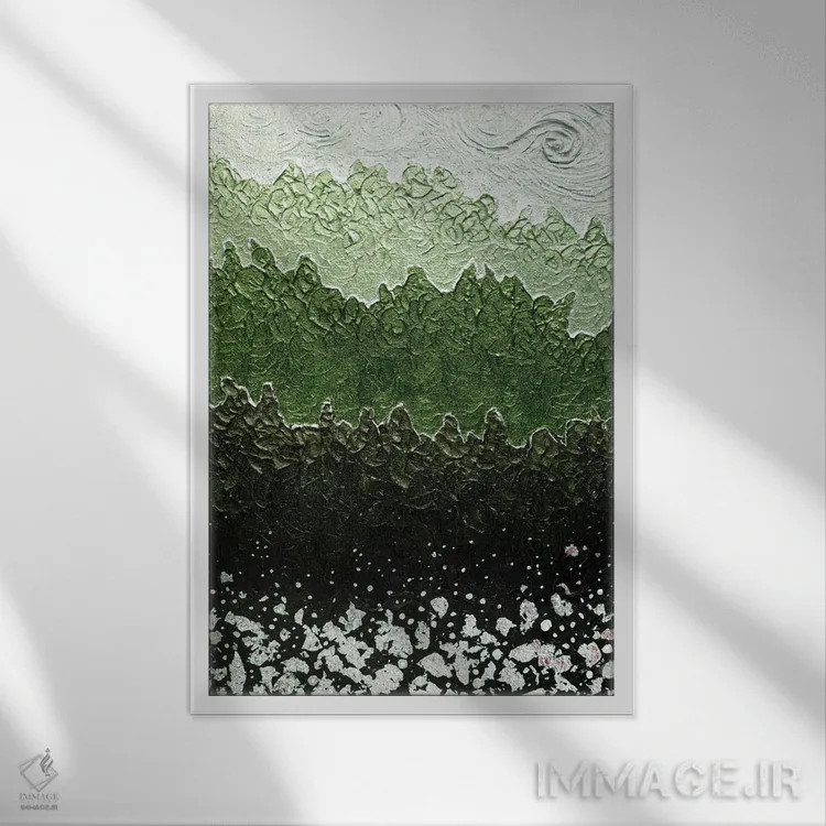 تابلو انتزاعی سبز مه آلود اثر ندا خطیب - نمای قابدار سفید
