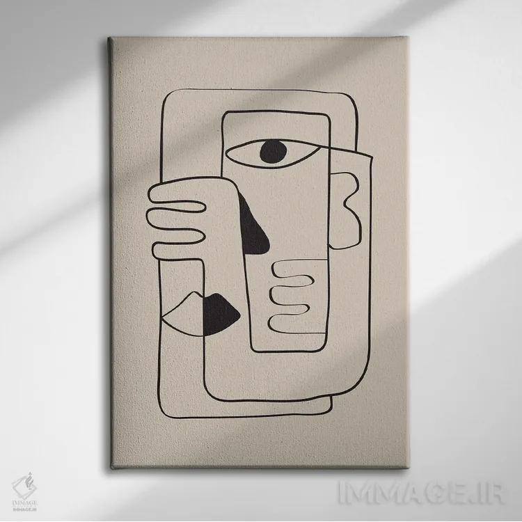 تابلو مینیمال خط چهره انتزاعی اثر نیکی - نمای روبهرو روی دیوار