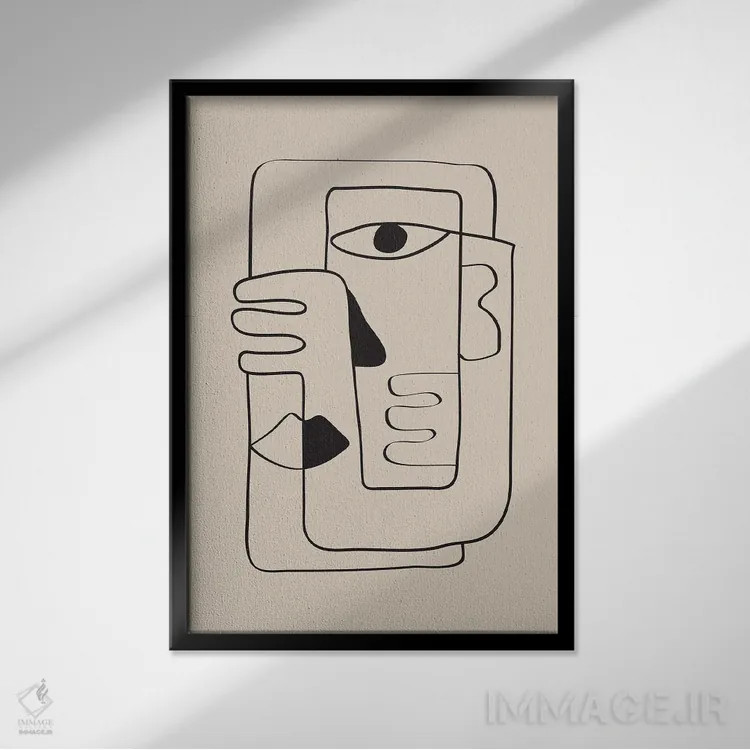 تابلو مینیمال خط چهره انتزاعی اثر نیکی - نمای قابدار مشکی
