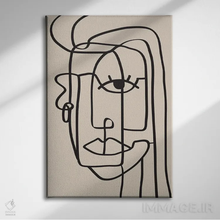 تابلو مینیمال خط پرتره زنانه اثر نیکی - نمای روبهرو روی دیوار
