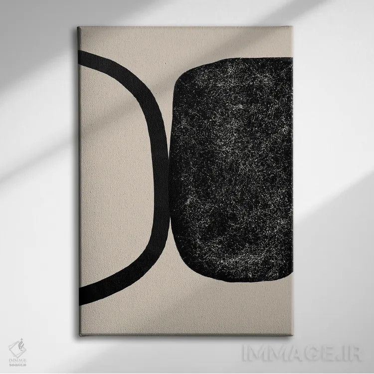 تابلو مینیمال هنر هندسی بژ و مشکی اثر نیکی - نمای روبهرو روی دیوار